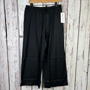 🏷️NWT Athleta Paradise Wide Leg Pant in Black Size Medium PETITE M/P Linen Blend